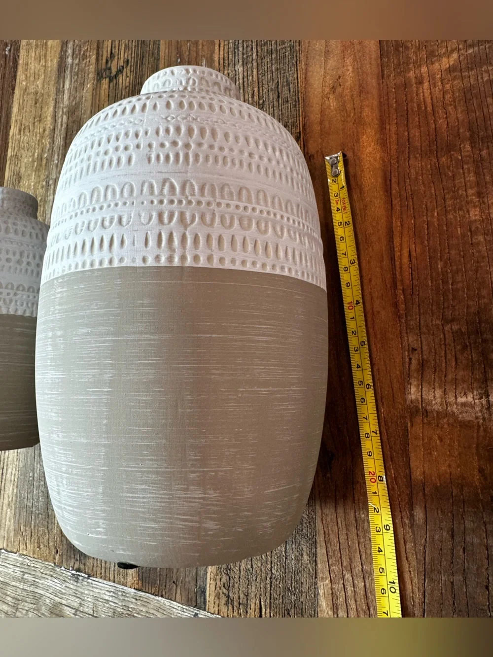 Neutral Textured Ceramic Vase Set - White & Taupe